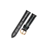 Imported Calfskin ★ Black with White Stitching-Rose Gold Pin Buckle