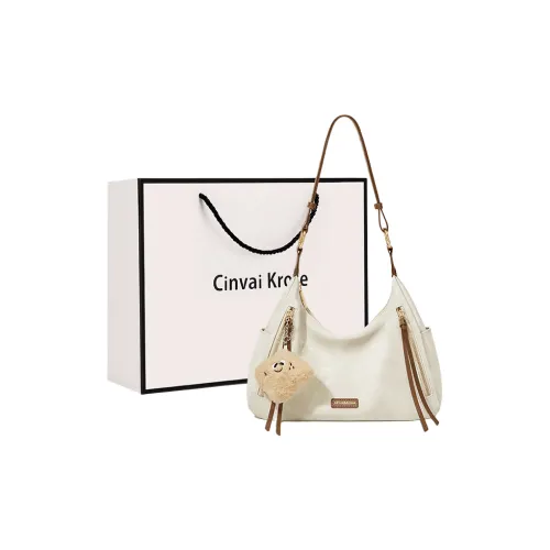 CinvaiKrose Synthetic Leather Shoulder Bag, Crossbody Bag, Underarm Tote Large Size Women's Ecru
