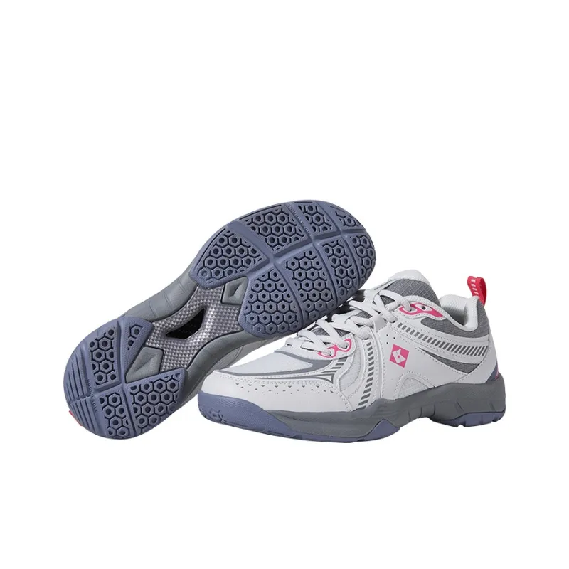 KUMPOO Cushioning Breathable Support Low Top Badminton Shoes Unisex White Gray Pink-3