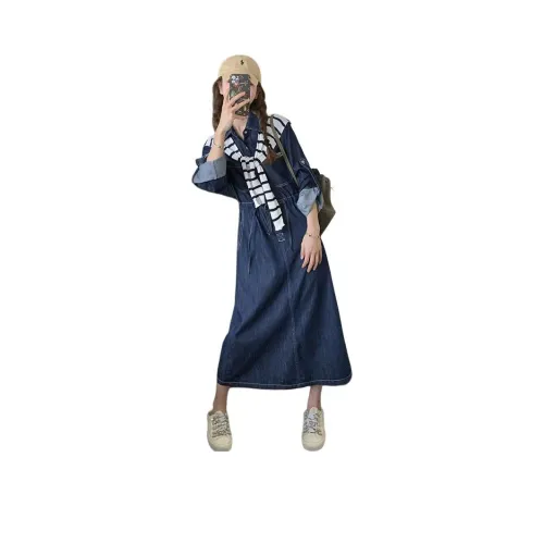 Pure Shimane Spring Summer And Fall Cinched Waist Slimming Preppy Youthful Shirt Dress Women's Image Color