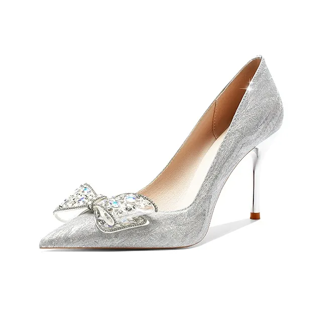 Crelinkxlat French Fairy Soft Minimalist Style High Heels Women's Silver-0