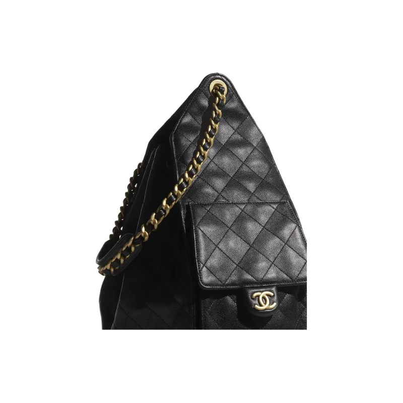 CHANEL 25Bag Calfskin Shoulder Bag Medium Size Women's Black-3