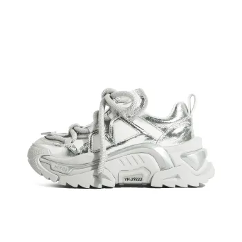 GARDEN CAT Slip Resistant Height Increasing Low Top Chunky Sneakers Women's Silver