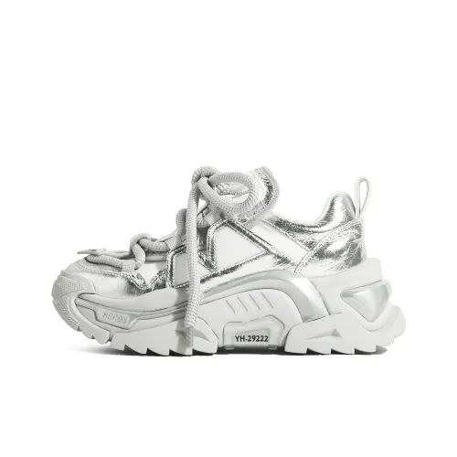 GARDEN CAT Slip Resistant Height Increasing Low Top Chunky Sneakers Women's Silver