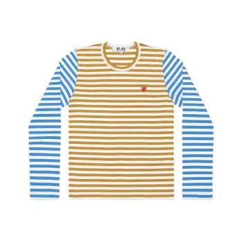 CDG Play T Shirts Men Blue Yellow White Stripes