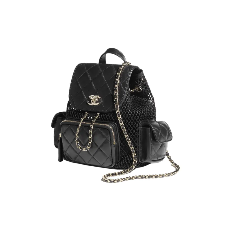 CHANEL Gauze Shiny Lambskin Backpack Regular Women's Black-1