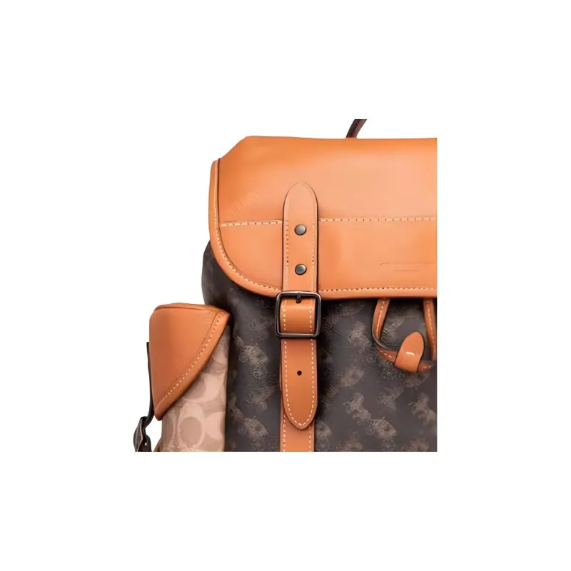 COACH Hitch Coated Canvas With Refined Calfskin Backpack Tubas Men's Orange & Brown-3