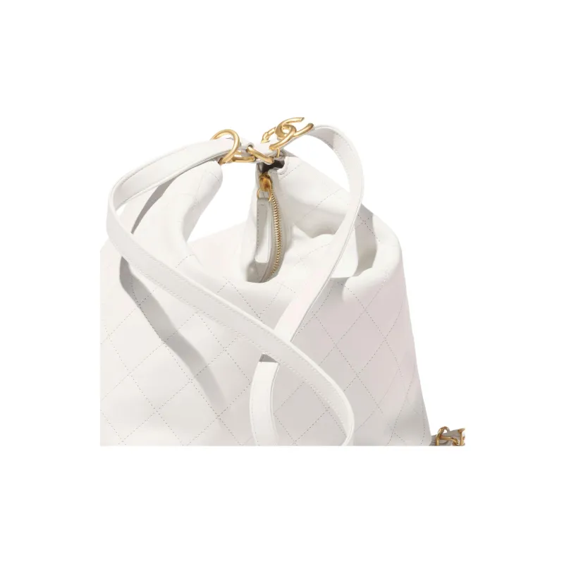 CHANEL Cow Leather Backpack Large Size Women's White-4