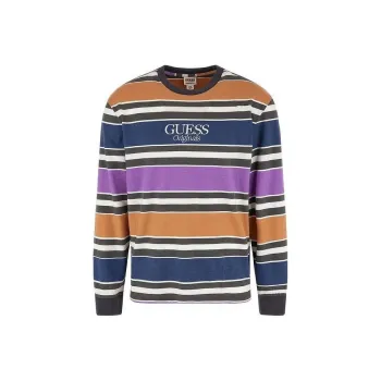 GUESS T-Shirts Unisex White Purple Stripes