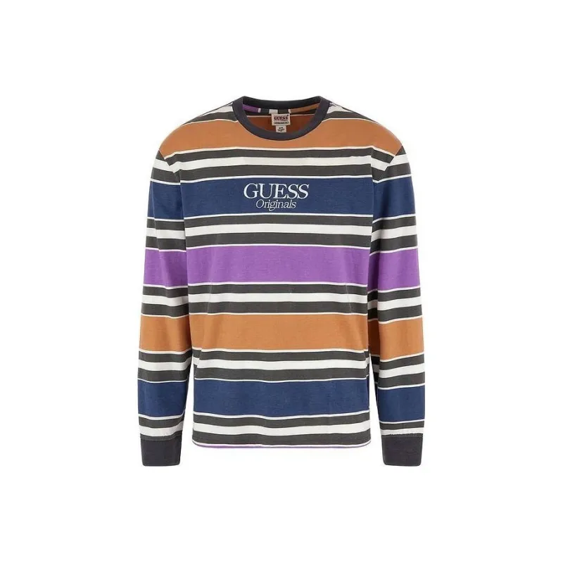 GUESS T-Shirts Unisex White Purple Stripes-0