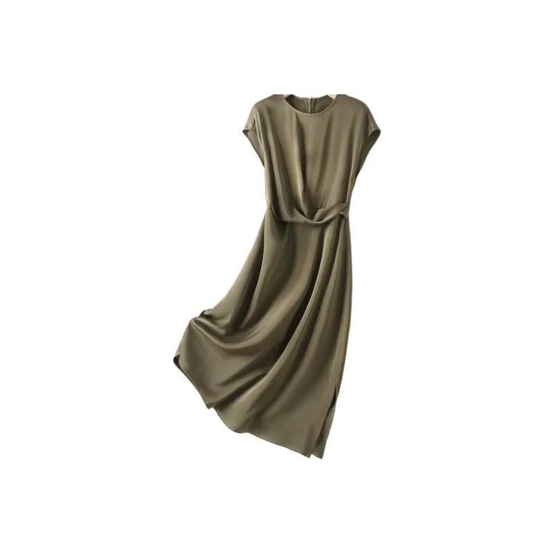 IHIMI Short Sleeved Dress Women's Khaki Brown-1