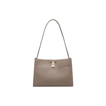 BALLY Lock Me Grain Cow Leather Shoulder Bag Women's Taupe