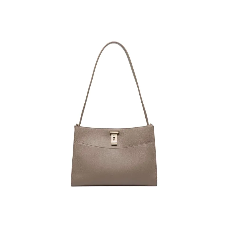 BALLY Lock Me Grain Cow Leather Shoulder Bag Women's Taupe-0