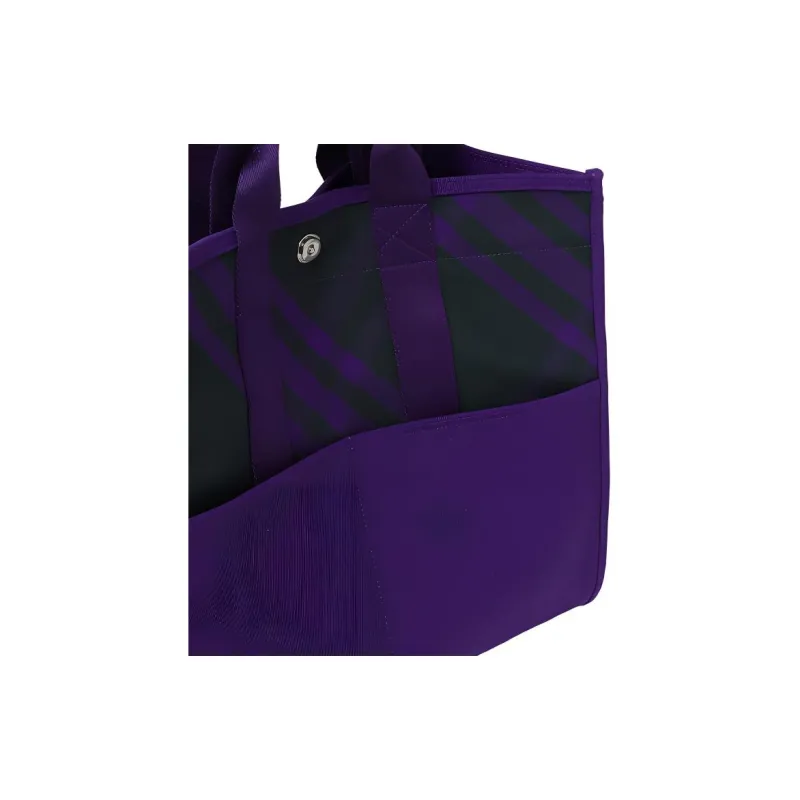 Burberry Cotton Patchwork Canvas Handbag Canvas Bag Tote Bag Shopping Bag Women's Purple & Black-3