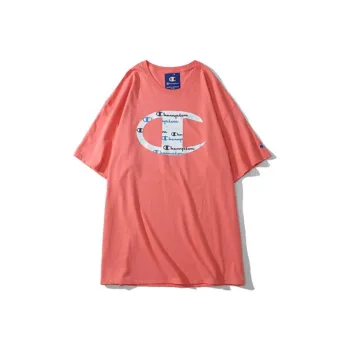 Champion Drop Shoulder Sleeve T Shirt Unisex Peach Pink US Version