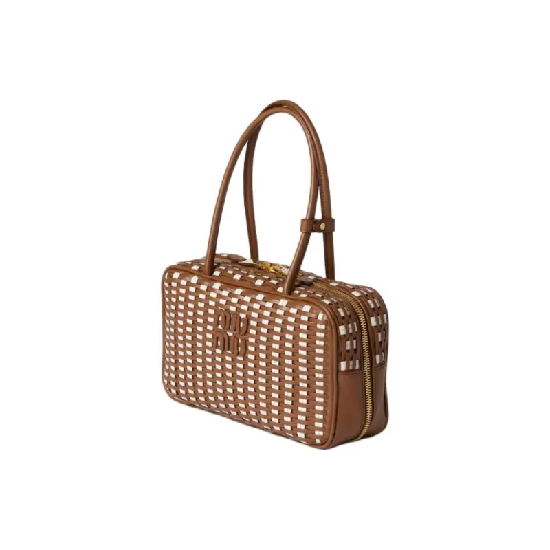 MIU MIU Beau Cow Leather Handbag Unisex Brown-1