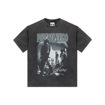 FIRE 2 COLD EGO Crew Neck Loose Fit Straight Short Sleeved T Shirt Unisex Black