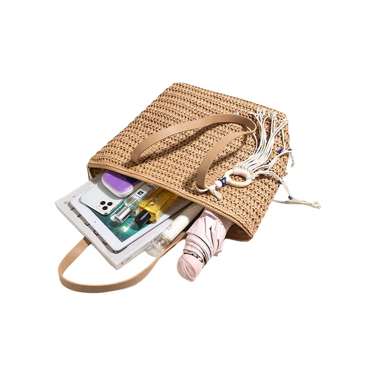 CinvaiKrose Straw Woven Tote Bag Shopping Bag Handbag Shoulder Bag Large Size Women's Multicolor-2