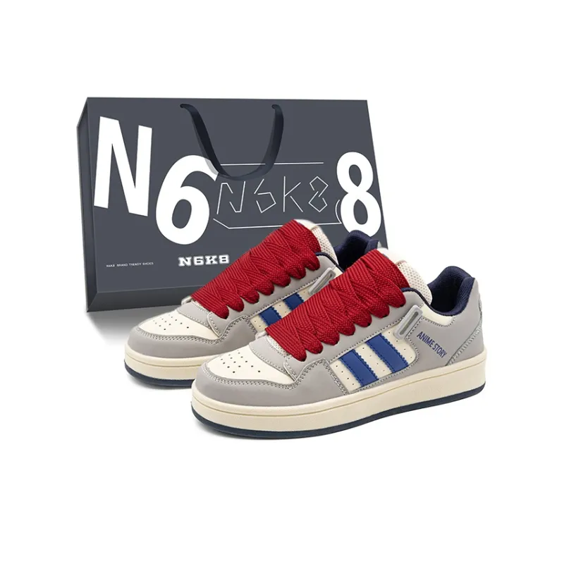 N6K8 Anti Slip Wear Resistant Low Top Skateboard Shoes Unisex Blue Plaid-54