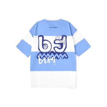 Bt Straight Elbow-Length Sleeved T-Shirt Unisex Blue White