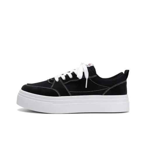 HUANQIU Height Increasing Abrasion Resistant Low Top Canvas Shoes Men's Black