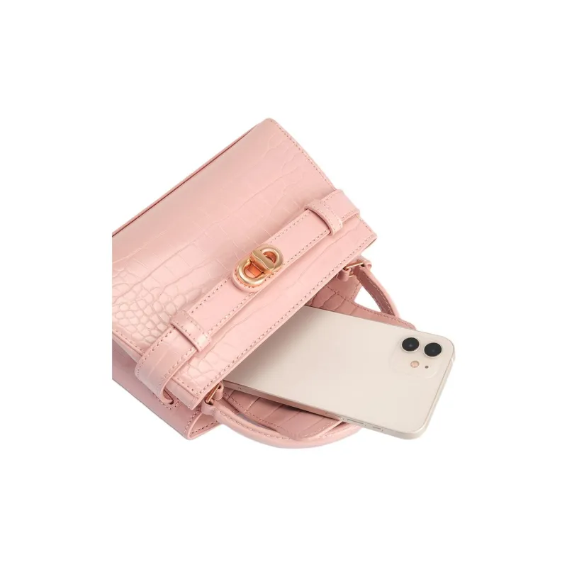 CHARLES&KEITH PU Kelly Bag, Shoulder Bag, Crossbody Bag, Handbag Small Size Women's Light Pink-3