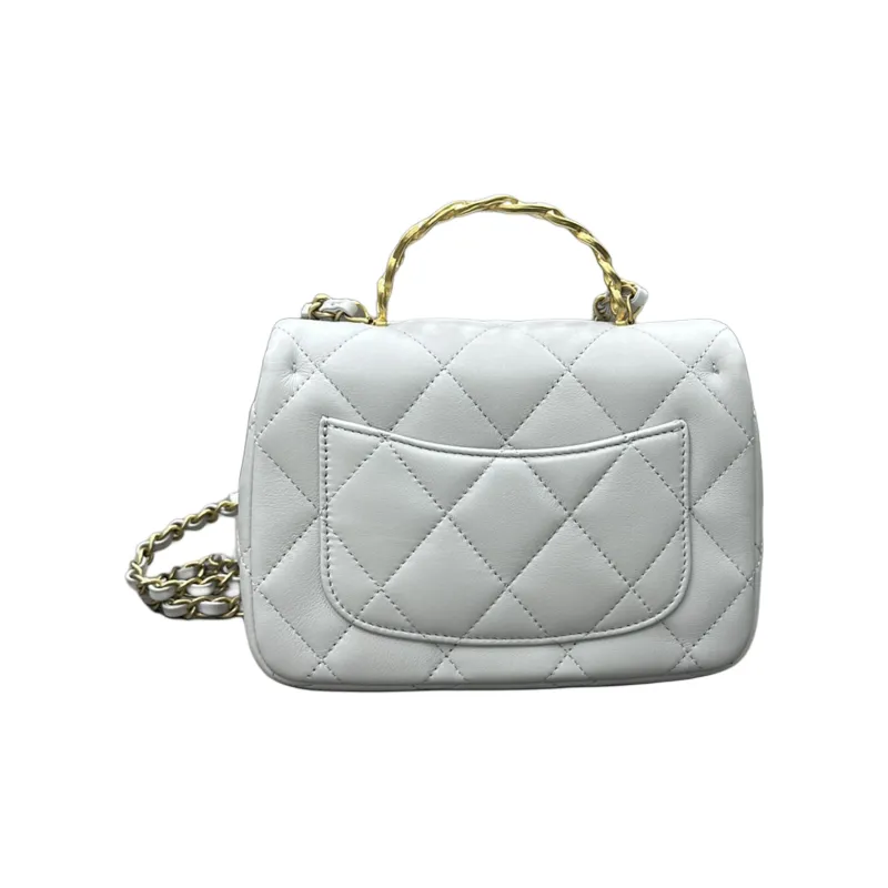 CHANEL Lambskin One Shoulder Handbag Women's Light Gray-2