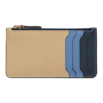 MARNI Trunkaroo Calfskin Card Holder Women's Beige & Blue