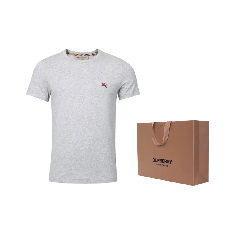 Burberry Men War Horse Embroidered Round Neck Short Sleeve T-shirt Grey-6