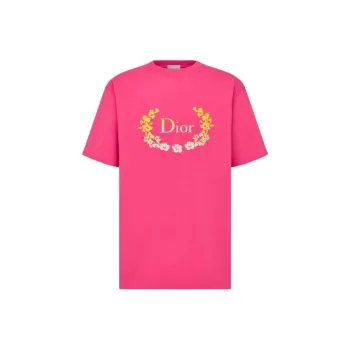 DIOR Logo Print Casual Short Sleeved T Shirt T Shirt Unisex Pink