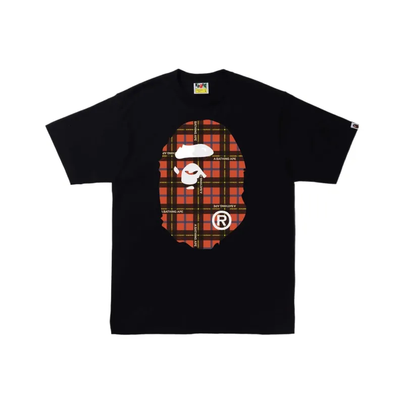 A BATHING APE Logo Check Big Ape Head Tee-2
