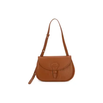 VENOF Top Grain Cow Leather Saddle Bags Shoulder Bags Medium Size Women's Cognac Brown/Monet White/Zena Black