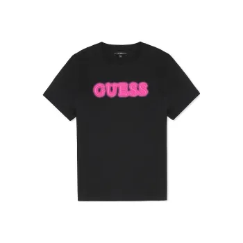 GUESS T Shirts Unisex Black Base Rose Red