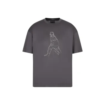 EMPORIO ARMANI Patterned Print Crew Neck Short Sleeved T Shirt Men's Gray