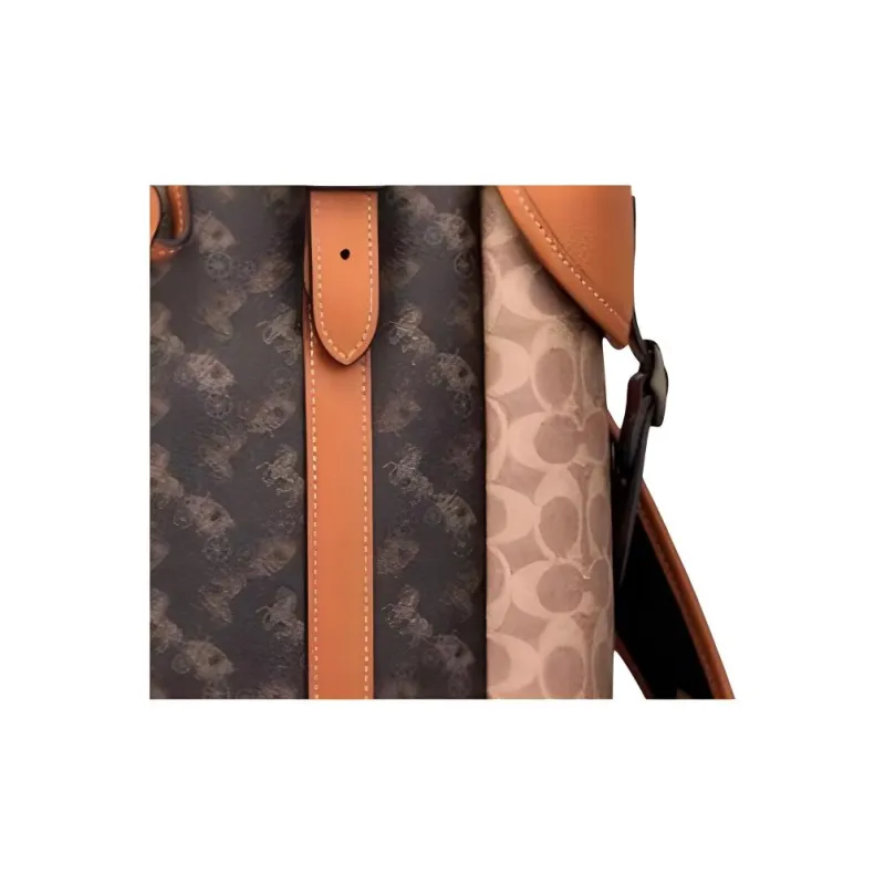 COACH Hitch Coated Canvas With Refined Calfskin Backpack Tubas Men's Orange & Brown-1