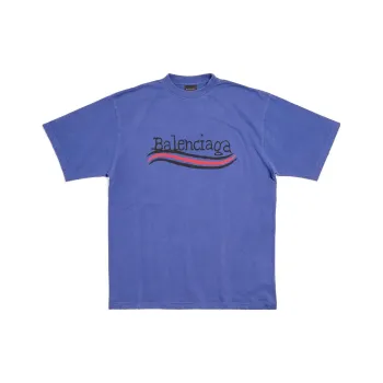Balenciaga Drop Shoulder Sleeve T Shirt Men's Dark Blue Loose Fit