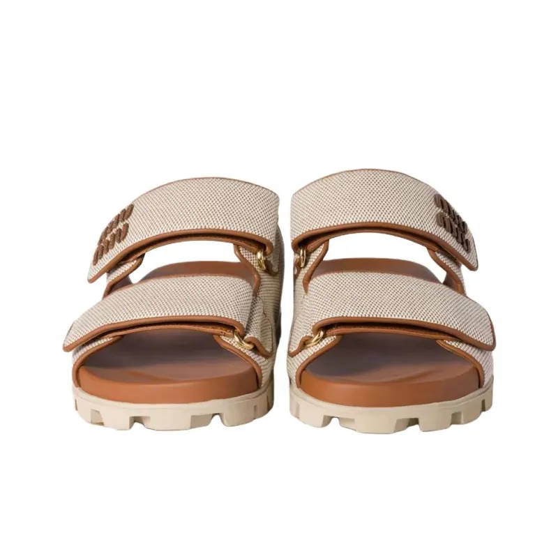 MIU MIU Slide Slippers Women's Beige-3