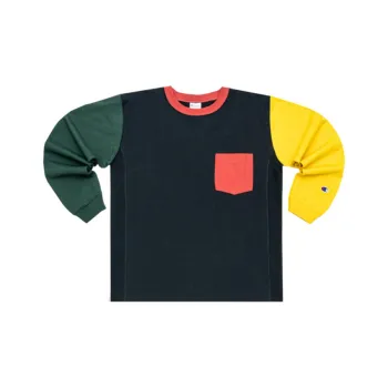 Champion Straight Long Sleeved T Shirt Japan Version Unisex Dark Blue Patchwork