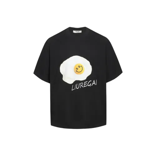 LIUREGALI 블랙 남녀공용 티셔츠