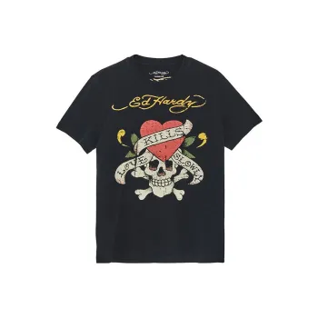 Ed Hardy Classic Series T Shirts Men Black Skeleton Heart