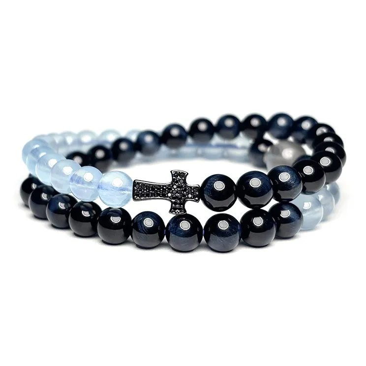 MOUNTAINS AND MANS Tiger's Eye Stone New Chinese Style Luxury Layering Good Luck Beaded Bracelet Men's-0