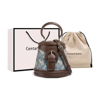 CentarlKatty Polyurethane Synthetic Leather Bucket Bag Handbag Regular Women's Carriage Blue & Coffee