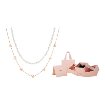 AJIDOU Romantic Cherry Blossom Box Premium Snake Year Pearl Chain Butterfly Versatile Necklaces Women's Rose Gold