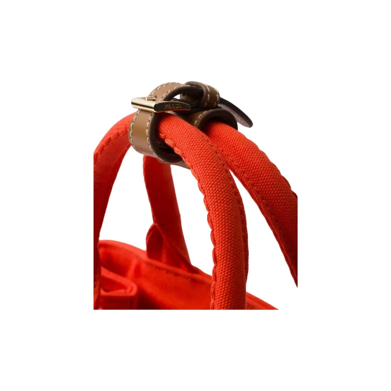 PRADA Cotton Tote Bag Shopping Bag Shoulder Bag Handbag Mini Women's Orange-4