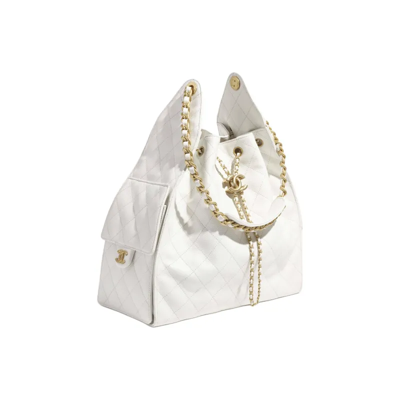 CHANEL 25Bag Calfskin Shoulder Bag Medium Size Women's White-1
