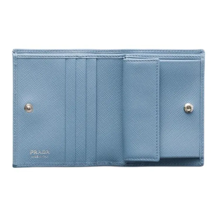 PRADA Leather Wallet Trumpets Women's Blue-1