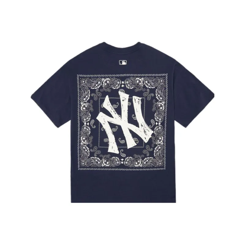 MLB Cashew Flower T Shirts Unisex Navy Blue-0