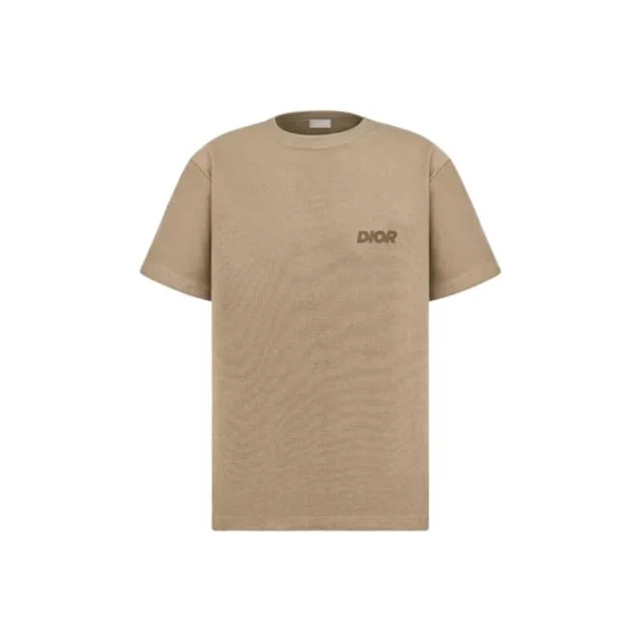 DIOR Letter Print Crew Neck Pullover Short-Sleeved T-Shirt Men's Beige-0