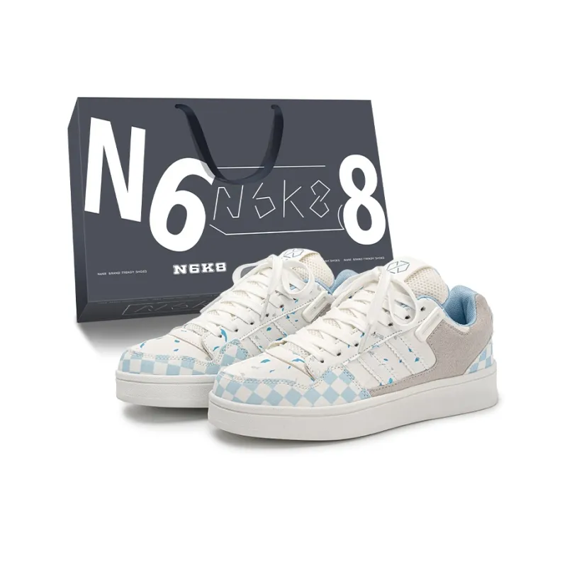 N6K8 Anti Slip Wear Resistant Low Top Skateboard Shoes Unisex Blue Plaid-12