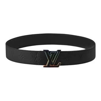 LOUIS VUITTON Leather Metal Parts Leather Belts Men's Black Width  4cm
